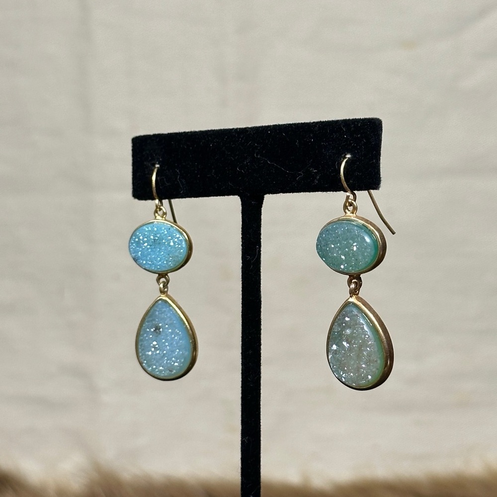 Elegant Blue Drusy Drop Earrings - Picture 2 of 3